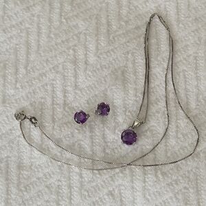 Elegant Purple Stone Necklace and Earring Set